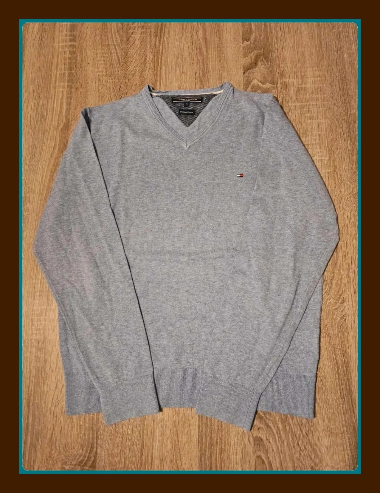 Pull bleu clair col V Tommy Hilfiger premium coton taille M